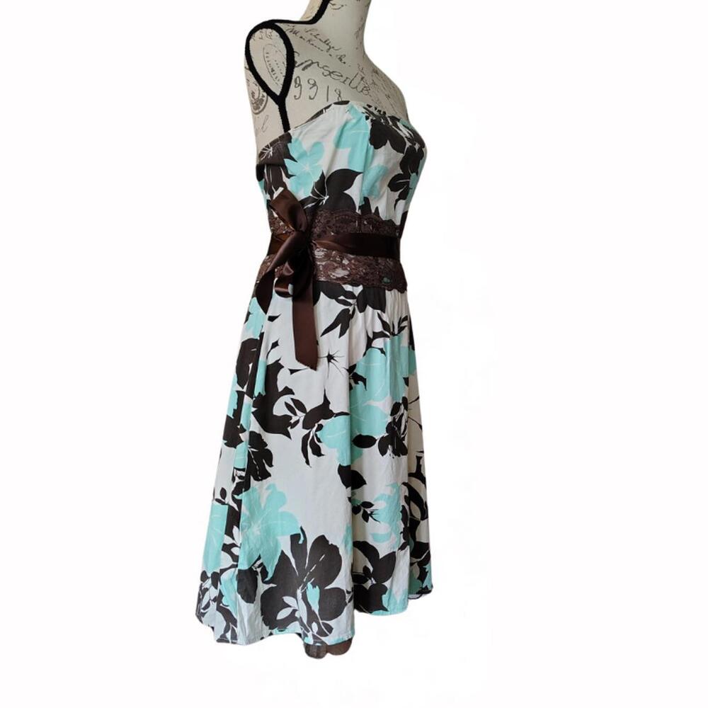 Trixxi Floral A-line Strapless Knee Length Dress 10 Lace‎ Blue Party Y2K Retro - Picture 2 of 6